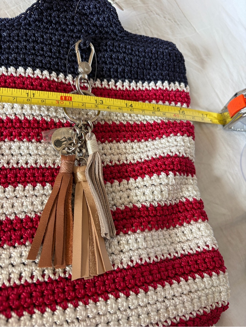 The Sak Crochet American Flag Tote in Navy, Red & White with Tassel Charm - Picture 8 of 9